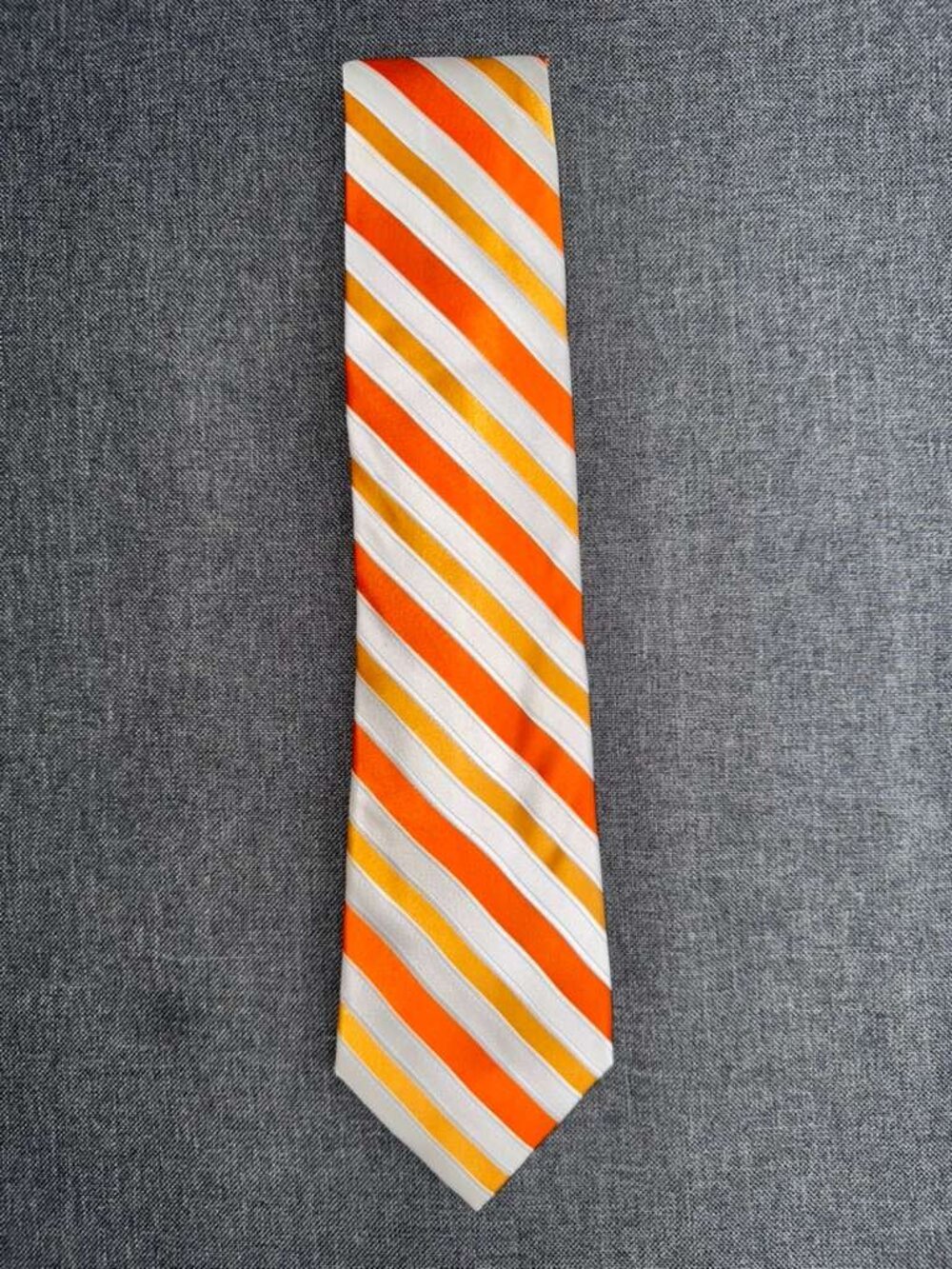 Croft & Barrow Orange Gold White Striped Necktie Diagonal Stripe Mens Tie